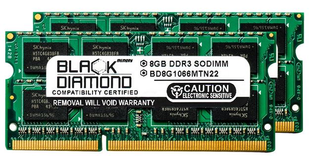 Picture of 16GB Kit(2X8GB) DDR3 1066 (PC3-8500) SODIMM Memory 204-pin (2Rx8)